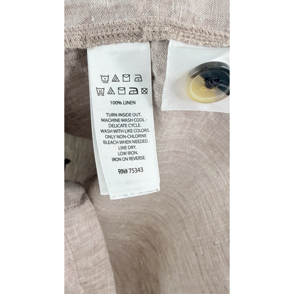 Tahari 100% Linen Tunic Top Sz L Taupe Popover 3/4 Sleeve Relaxed Coastal Beachy - Picture 4 of 5